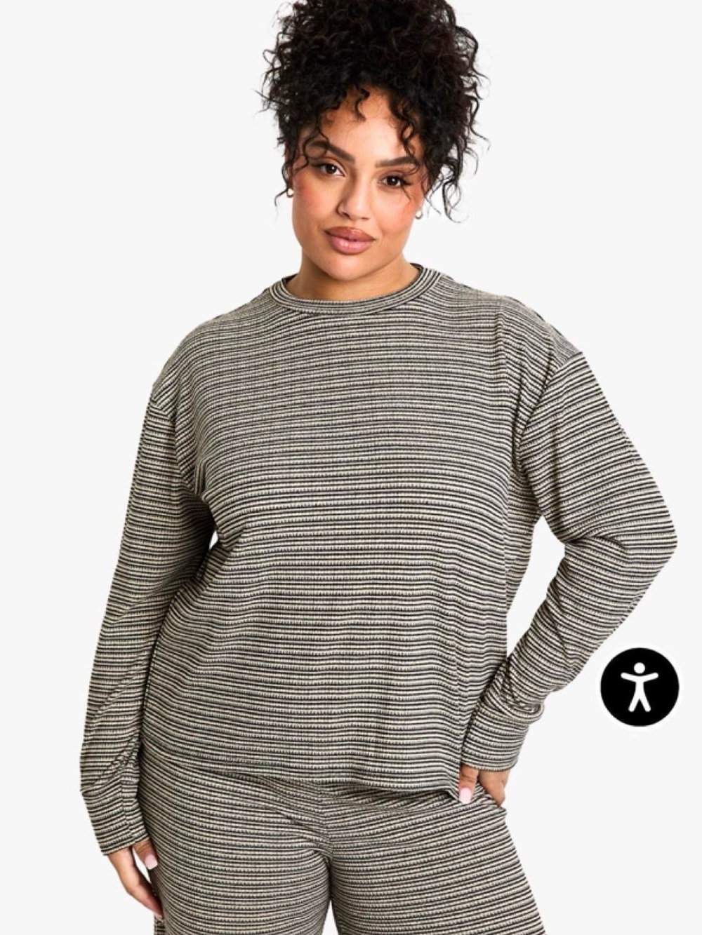 Boohoo Black and Cream Striped Long Sleeve Top